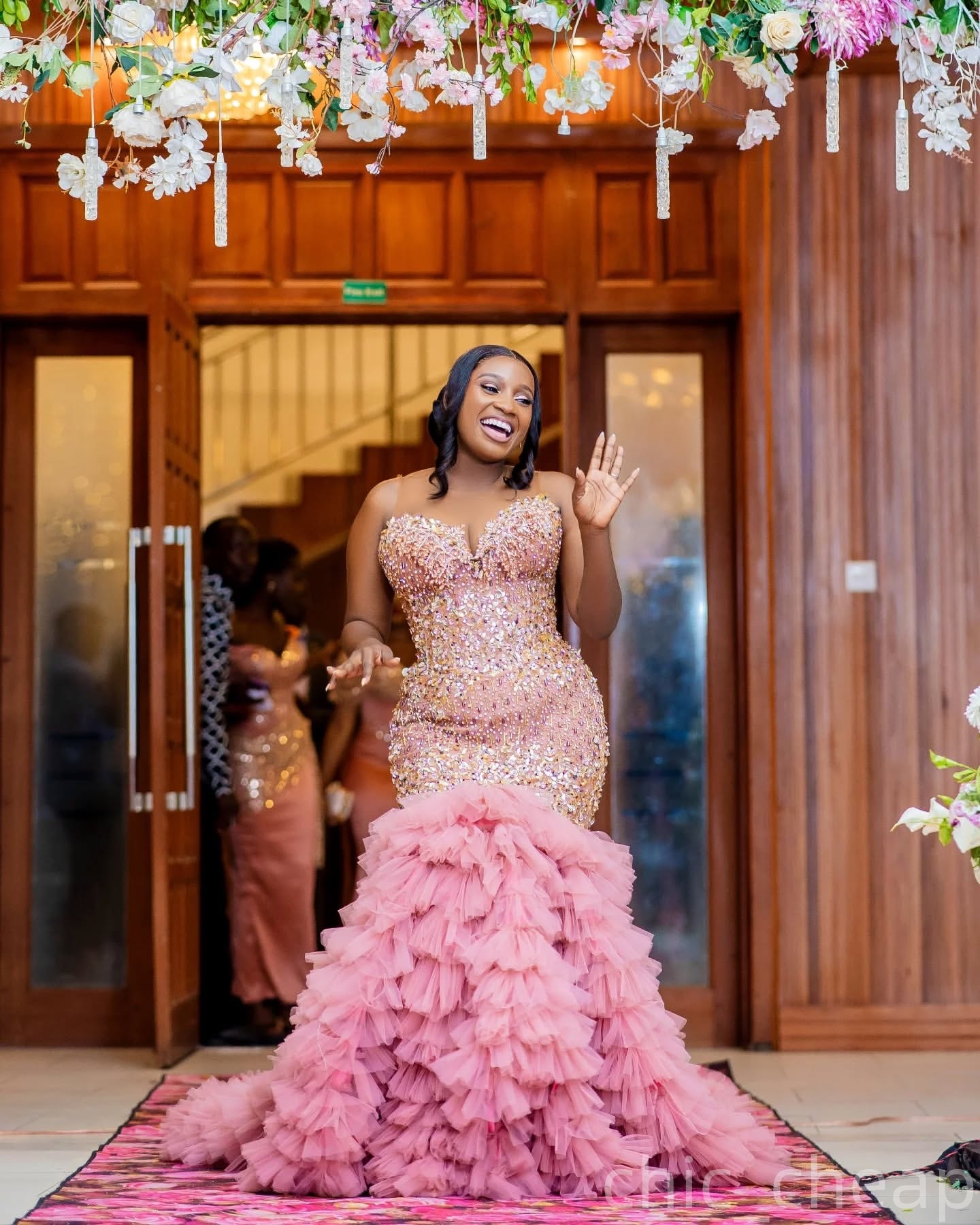 Blush Pink Mermaid Prom Dresses 2025 Beaded Crystals Sequined Tiers Evening Formal Party Second Birthday Engagement Gowns Plus Size Dress For Special 