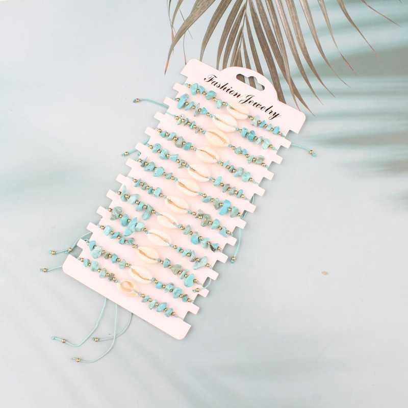 Charm Bracelets Summer Ocean Breeze Shell Bracelet Handmade Weaving Conch Turquoise Beach Bead Jewelry Set H25220