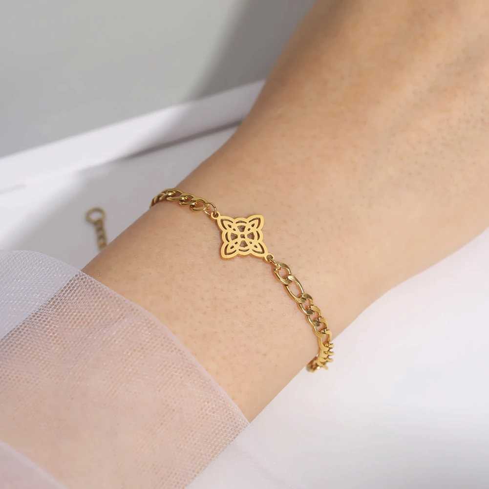 Witch Celtics Knot Charm Geometric Pendant Stainl Steel Bracelet for Women Men Tren Box Chain Amulet Jewelry GiftsXJ250219