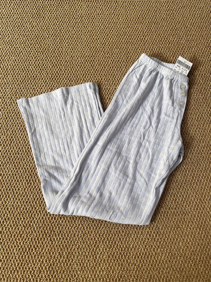 Little Bear Eyelet T-shirt Pants Pajama Set Woman Buttons Long Sleeve TeeStraight Trousers Sweet Cute Cotton Home 2 Piece Sets 250219
