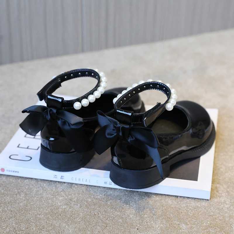 Girls Beading Princess Shoes Big Girls Low Heels Patent Leather Shoes Kids Ankle Strap Sequins Lolita Dress Party Shoes 6-12Y X250220