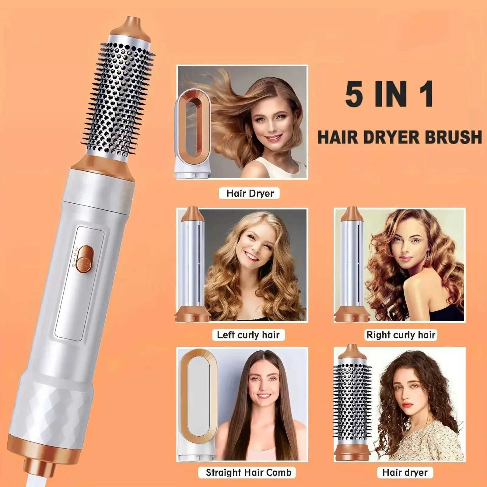 5 in Hair Dryer Brush Detachable Blow Dryer Electric Thermal Brush Air Curler Wand Comb Ionic Hot Air Brush Hair Styling Tool W250220