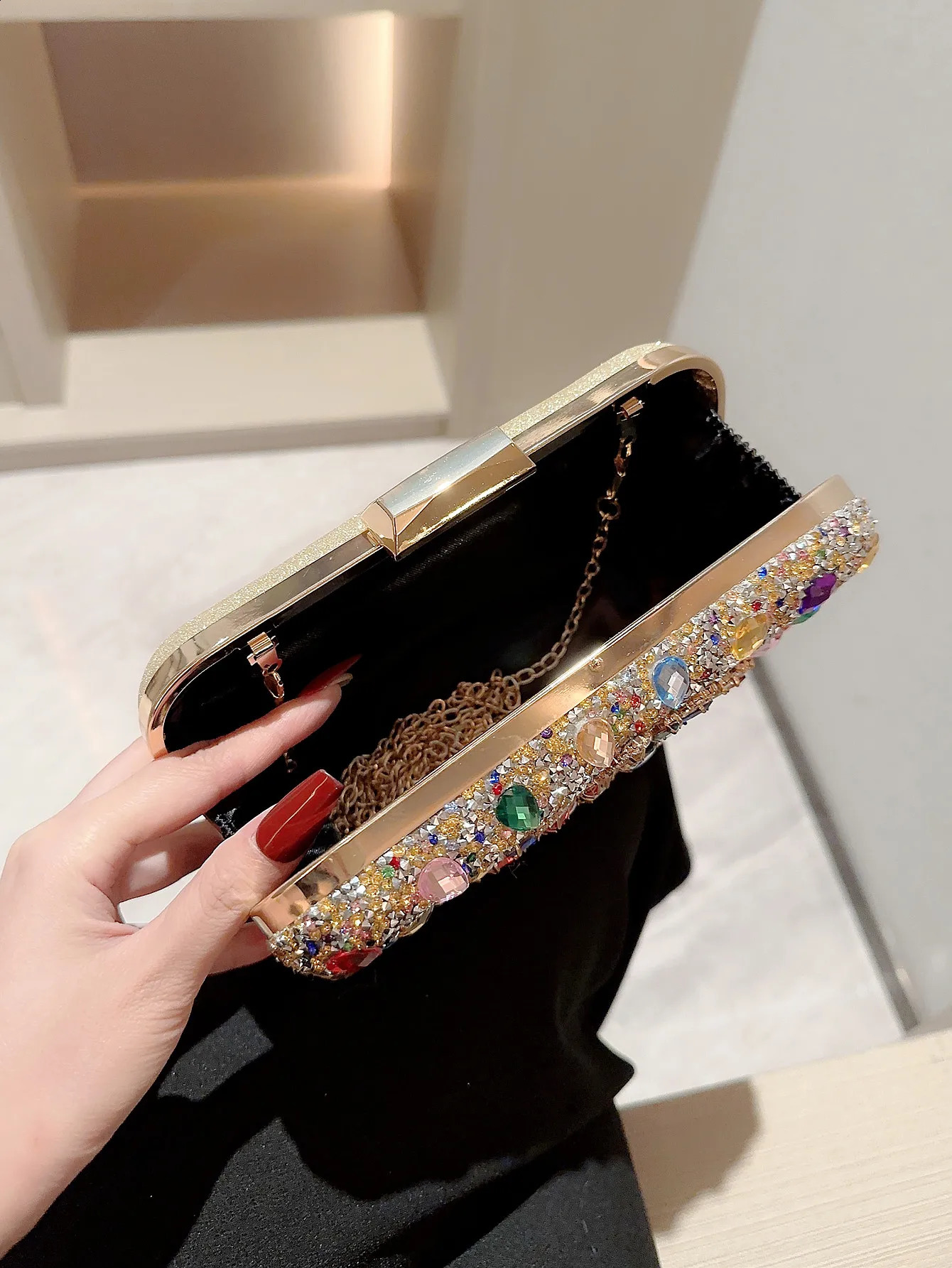 evening bag shiny rhinestone diamond clutch dress chain classy square box for women 250218