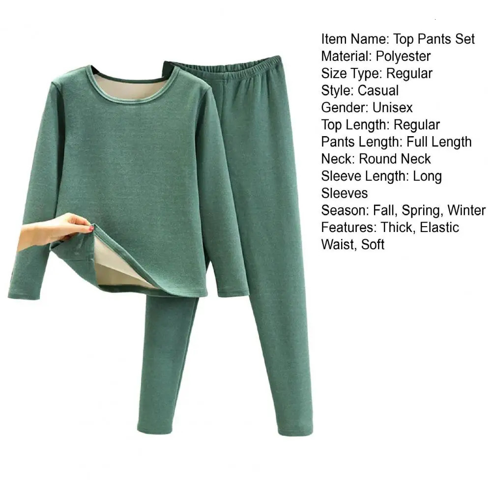 2 PcsSet Winter Top Pants Set Plush Round Neck Long Sleeve Elastic Waist Warm Soft Homewear Pajamas Thermal Underwear 250220
