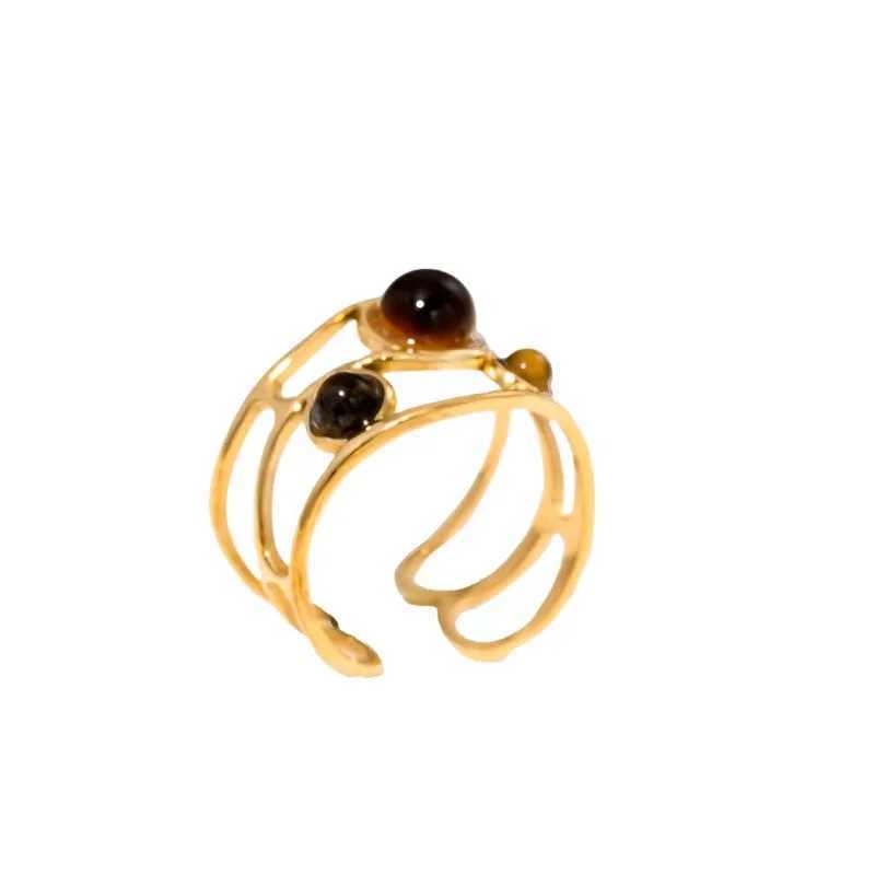 Creative Gold Plated Stainless Steel Rings for Wen Simple Geetric Round Natural Stone Finger Ring Boho Vintage Jewelry Gift X250220