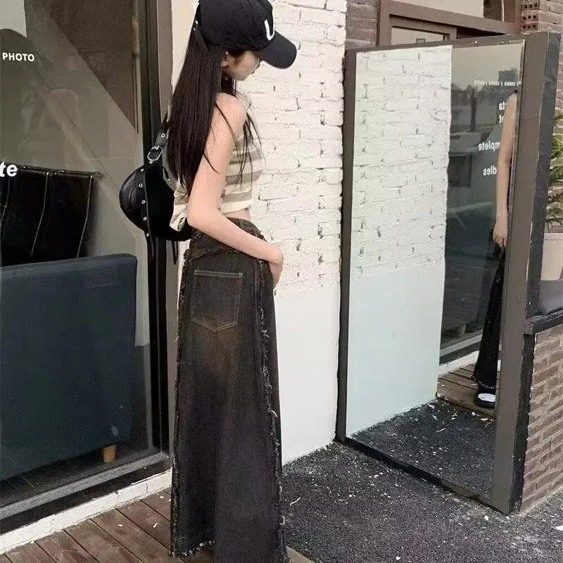Y2K Fishtail High Street Cowboy Long Leather Womens American Retro Girl Fashion Korean Edition Loose Primitive Edge Wide Leg Skiing 250220