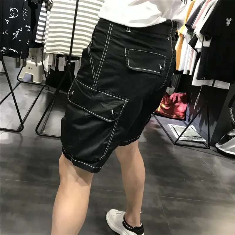 Bermuda Short Pants for Men Button with Pockets Mens Cargo Shorts Black Half Homme Jorts Heavy Whate in er Y2k 250220