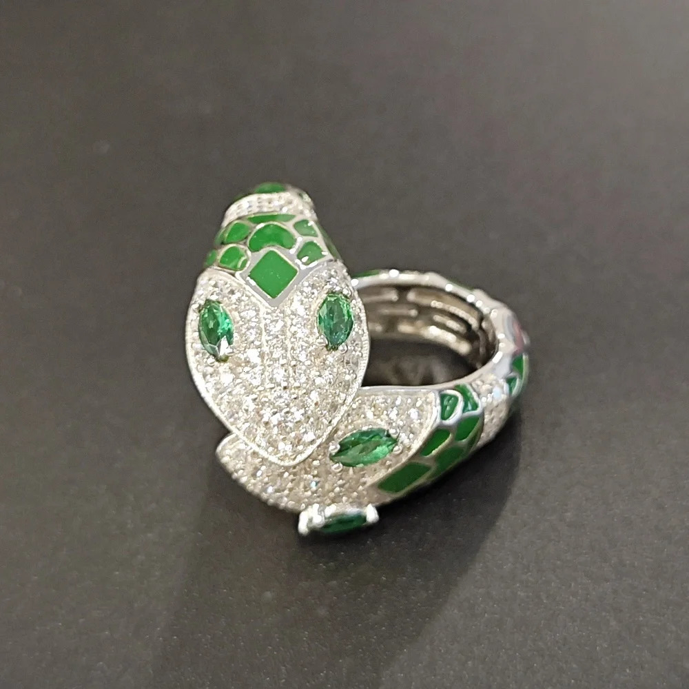 925 sterling silver snake earrings for women fashionable and elegant sparkling green zircon snake custom ring earrings 250220