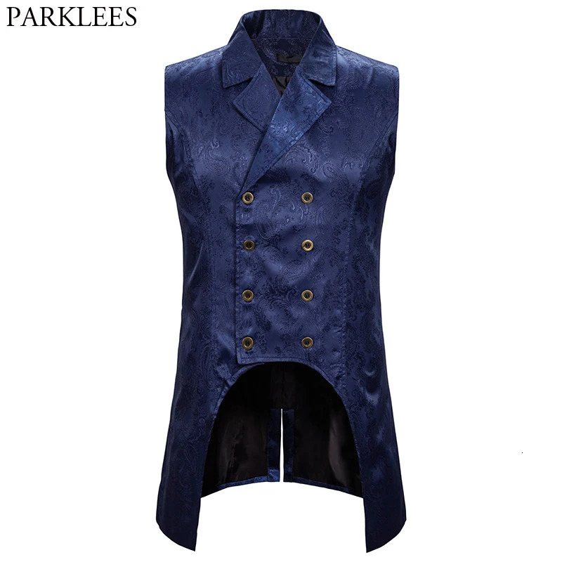Mens Paisley Jacquard Steampunk Vest Double Breasted Brocade Waistcoat Men Wedding Prom Stage Tuxedo Vests Male Gilet Homme 2XL 250219