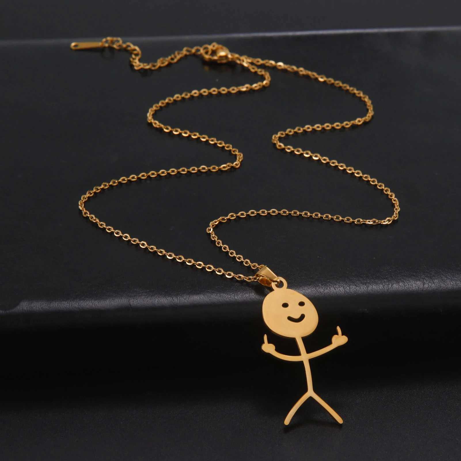 Skyrim Hip Hop Doodle Necklace for Men Women Stainl Steel Long Neck Chain Fashion Middle Finger Stickman Jewelry NewXJ250219
