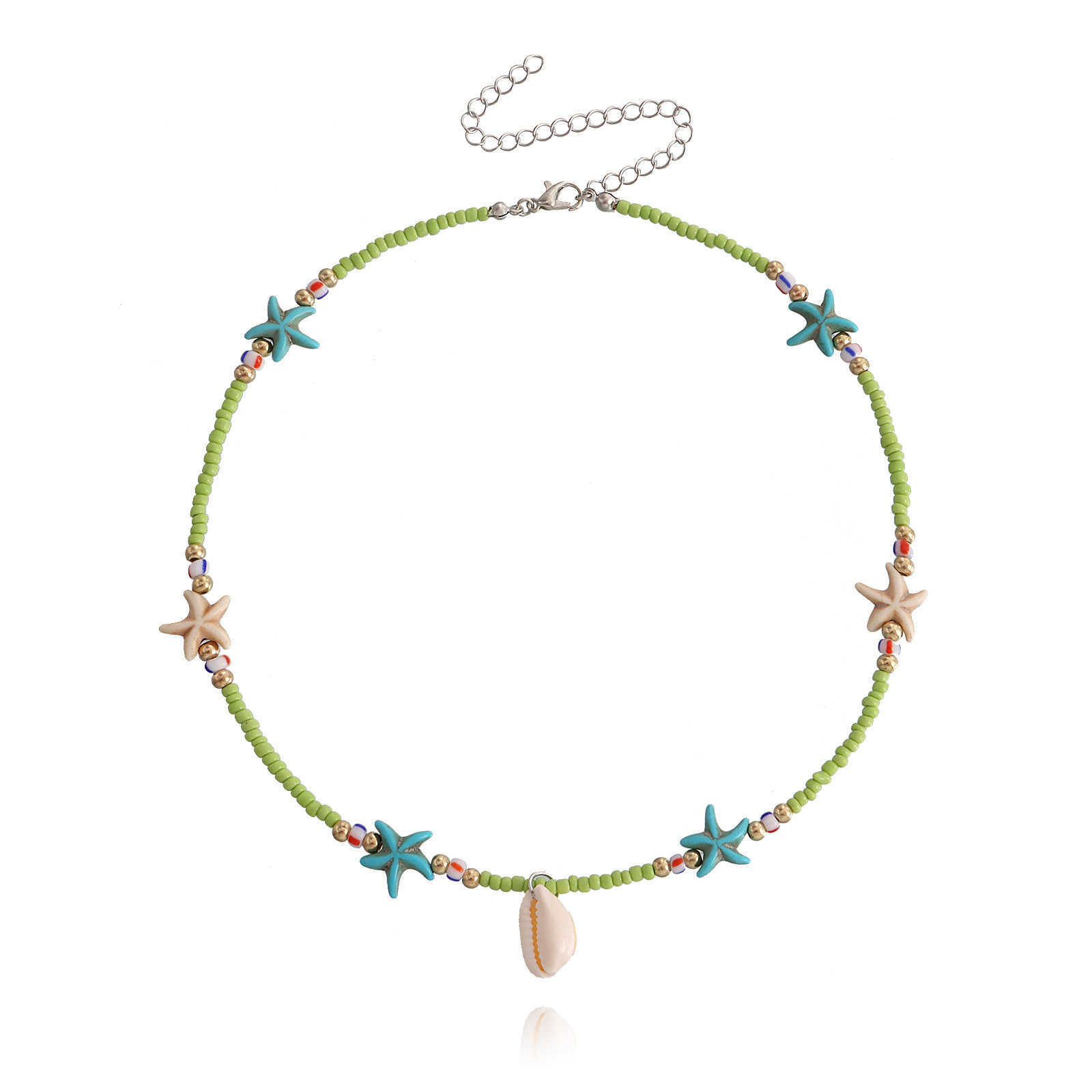 Pendant Necklaces Accessories Bohemian color rice beads starfish Shell Pendant Necklace womens ocean style womens Necklace H25219