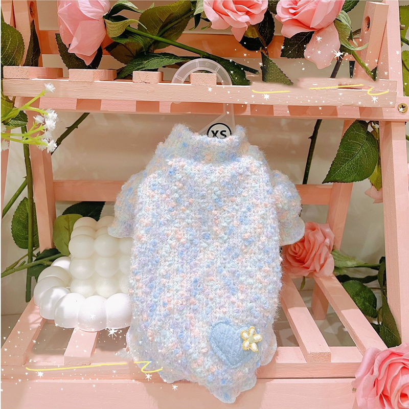 Small Cat Sweater with Candy Colored Plush Knit Fashionable Bubble Sleeve Cat Sweater Cold Weather Kitten Clothes for Ragdoll Cat, Sphinx Cat and Smal
