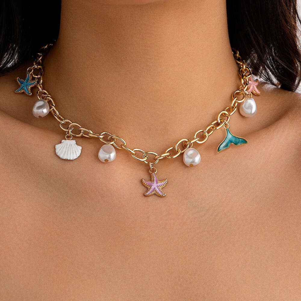 Jewelry Ocean Beach Wind Alloy Starfish Set Accessories Small Fresh Versatile Pearl Necklace