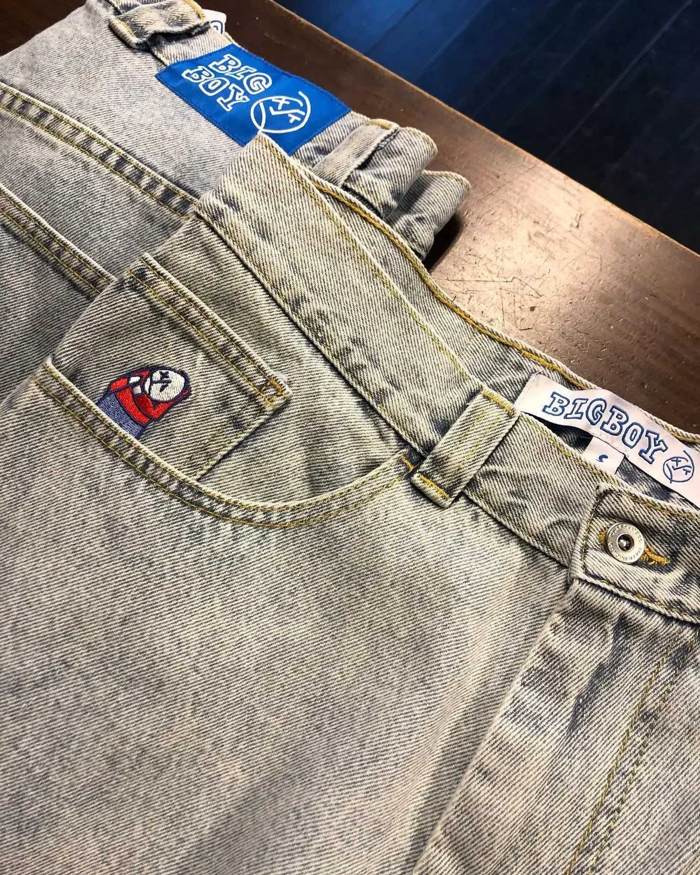Polar Big Boy Blue Baggy Jeans Embroidery Jeans Y2K Pants Streetwear Gothic Cartoon Retro Punk Rock High Waist Wide Trouser X250220