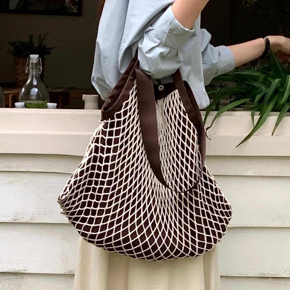 Fashion Design Sewing Design Womens Woven Mesh Bag Large Capacity Casual Womens Shoulder Bag Large Handbag Z250219