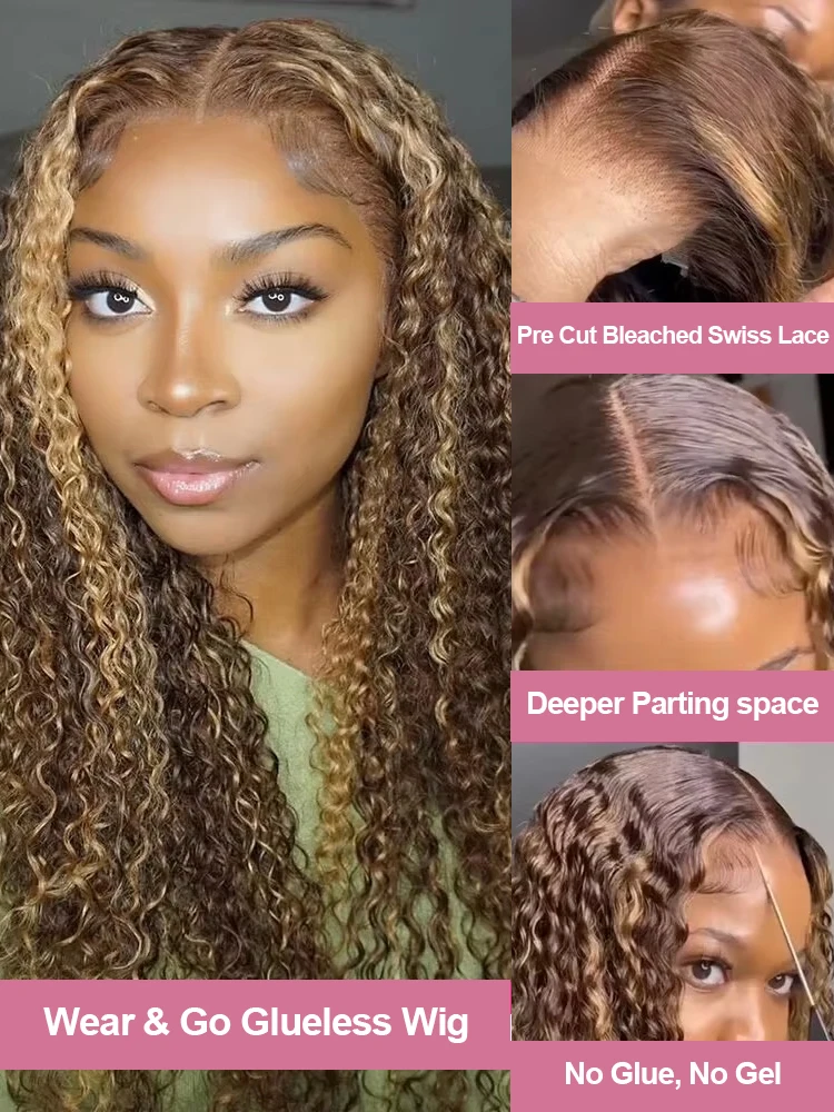 Free shipping Brazilian 30 40 Inch 4/27 Curly Ombre Highlight 13x4 Front Human Hair Deep Wave 13x6 Lace Frontal Wig Synthetic 250 Density for Women