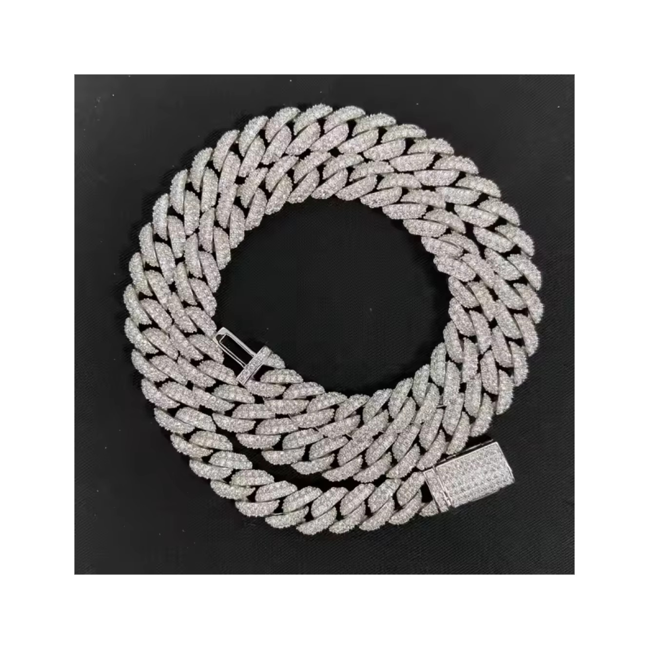10mm Width Moissanite Solid Sier S Platinum Plated Hip Hop Cuban Chain