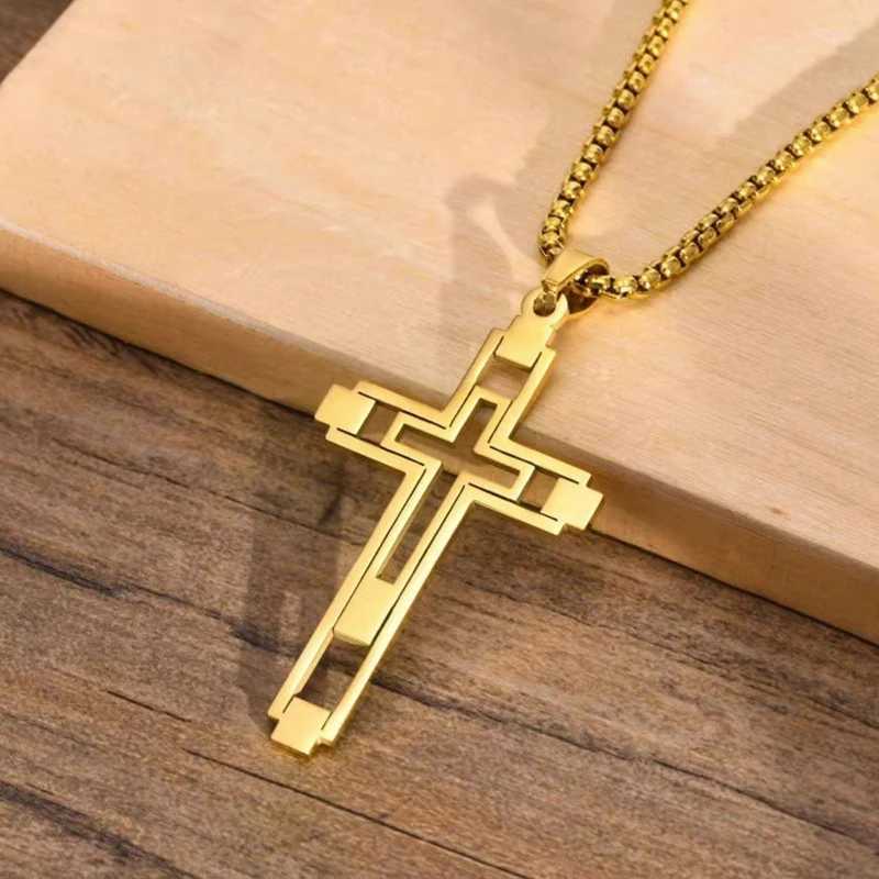 Cross Stainl Steel Choker Necklace for Man Gold Color Mens Chain Necklace Jewelry Corrente Masculina N1173S02XJ250219