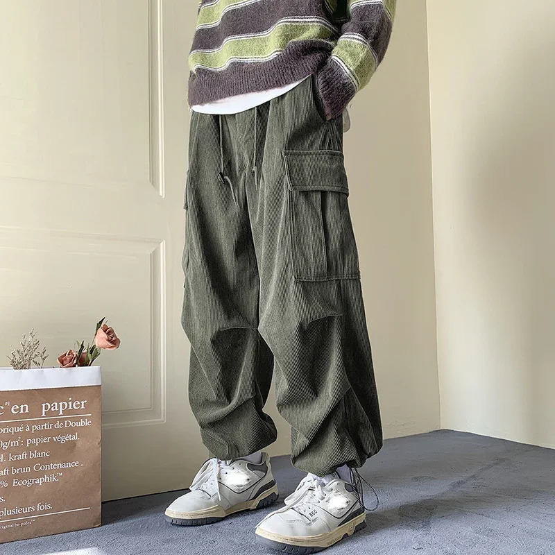 Mens Brown Y2K Baggy Japan Pants Oversized Corduroy Loose Wide Leg Cargo Pant Trousers Casual Men Sweatpants Streetwear Korean 250218
