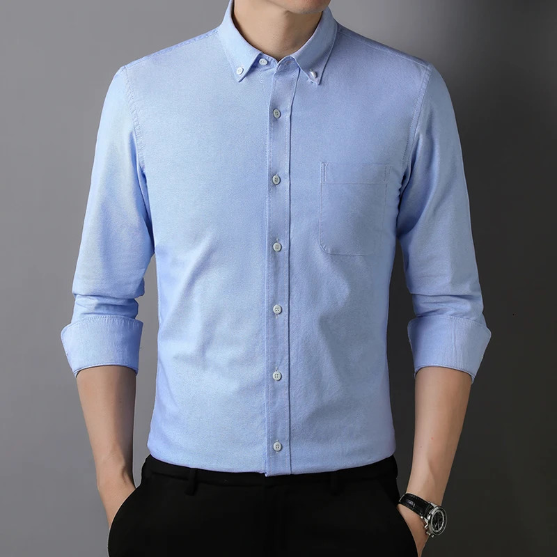 100 pure cotton mens business shirt casual button collar long sleeved breathable Oxford plaid work social S5XL 250220