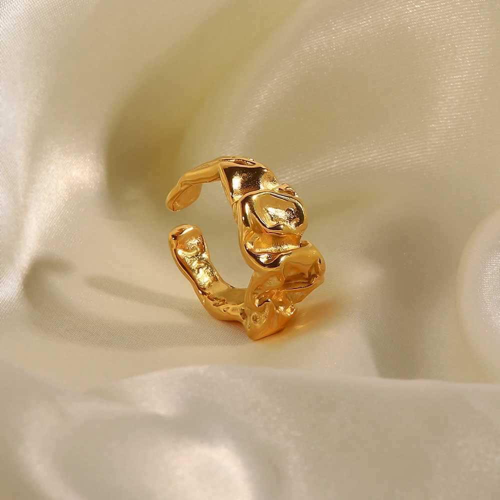 World Wide Crumpled Tin Foil Style Ring Chunky Gold Stackable Dainty Texture Metal 18 K Plated Statement Trendy Jewelry X250220