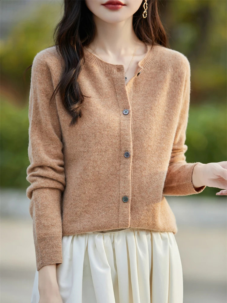 Basics Autumn Winter Women Sweater Sales Merino Wool Knitwear Fashion Solid Cardigan Classic Long Sleeve Clothing Tops 250220