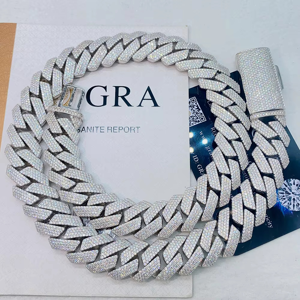 Hiphop Style Full Dia Iced Jewellery White Gold Plated Women Sterg Sier k Chain Necklace