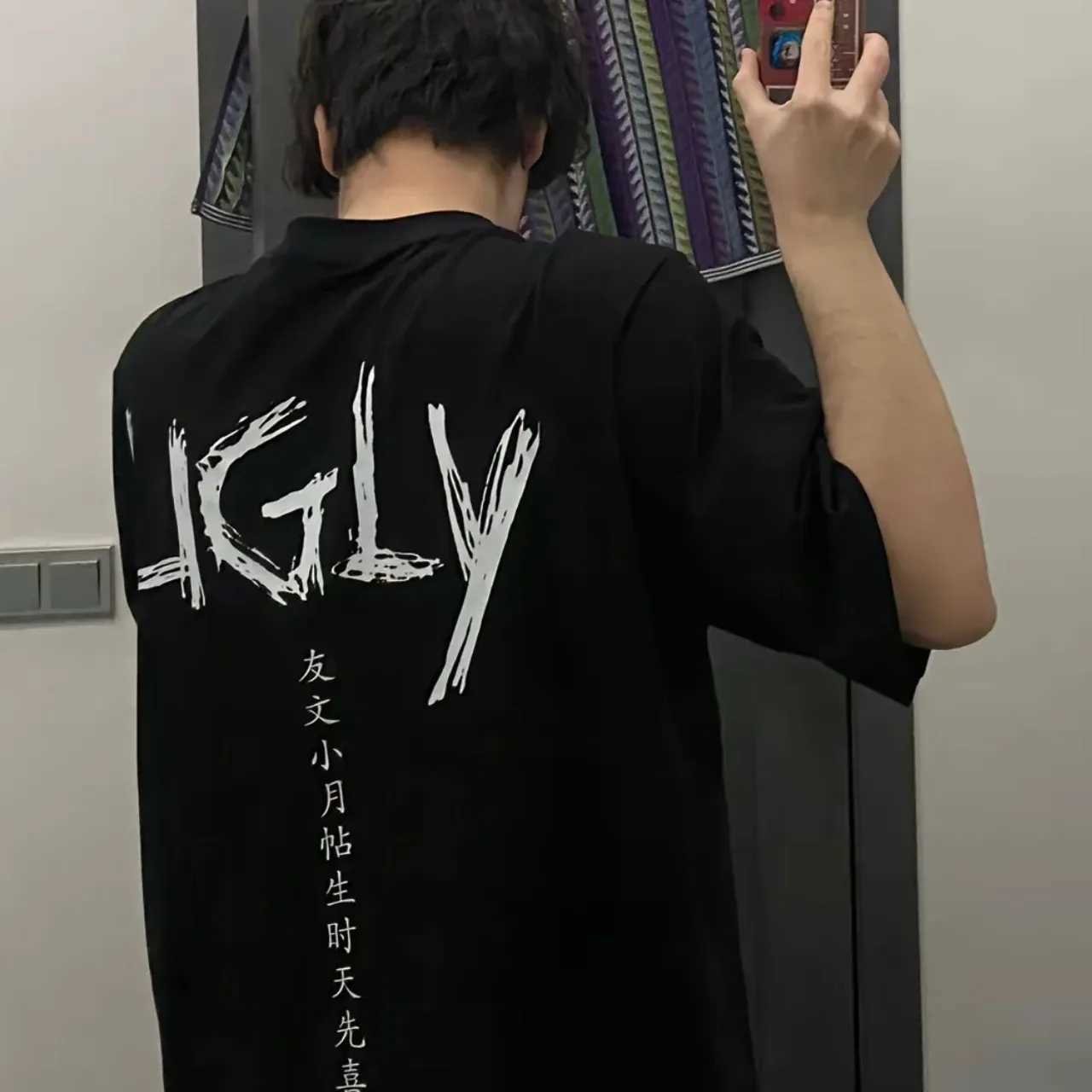 T-shirts Y2K Uglyfacekid T-shirt Hanzi Printed Pattern Street Mens Wear Harajuku Womens Retro Trend Neutral Ultra fine Cotton Short Sleeve H250220
