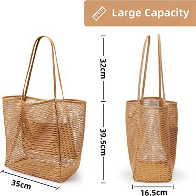 Lightweight Foldable Beach Mesh Tote Bag for Women Casual Tote Bag Shoulder Bag for Picnic Vacation Pool Trip Max 23L Z250219