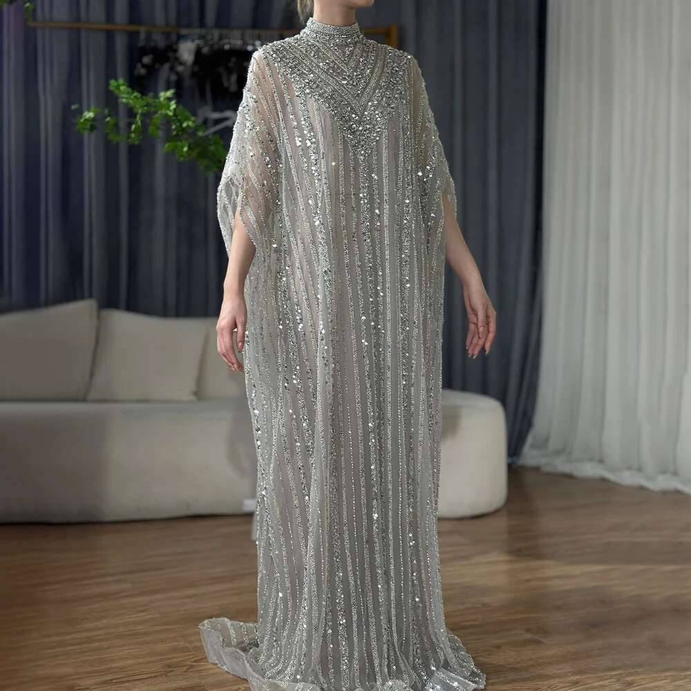 Sier Dubai Nude Cape Mermaid Arabic Evening Dress Gowns With Beaded Customize Party BLA