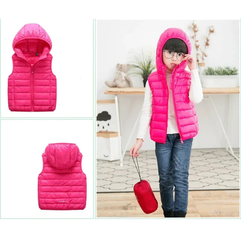 Fall Solid Waistcoat Children Outerwear Winter Coats Kids Clothes Warm Boys and Girls Hooded Vest for Age 212 Years Old 250218