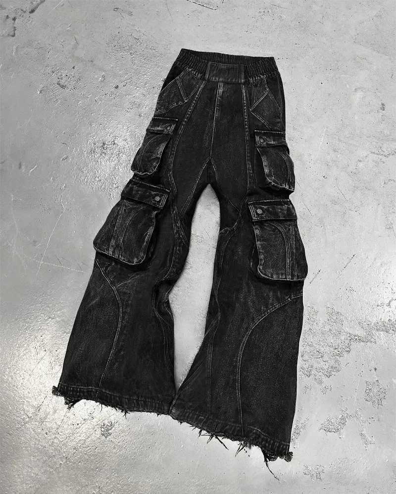 Streetwear New Fashion Old Washing Heavy Industry Big Pocket Black Baggy Jeans Men Y2K Rock Hiphop Dark Casual Wide-leg Trousers X250220