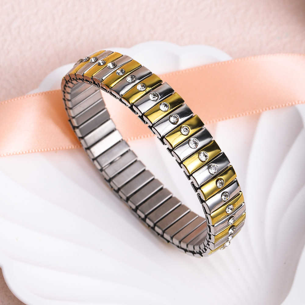 Charm Bracelets Summer girls stainless steel diamond studded elastic bracelet niche and high-end titanium steel non fading bracelet H25220