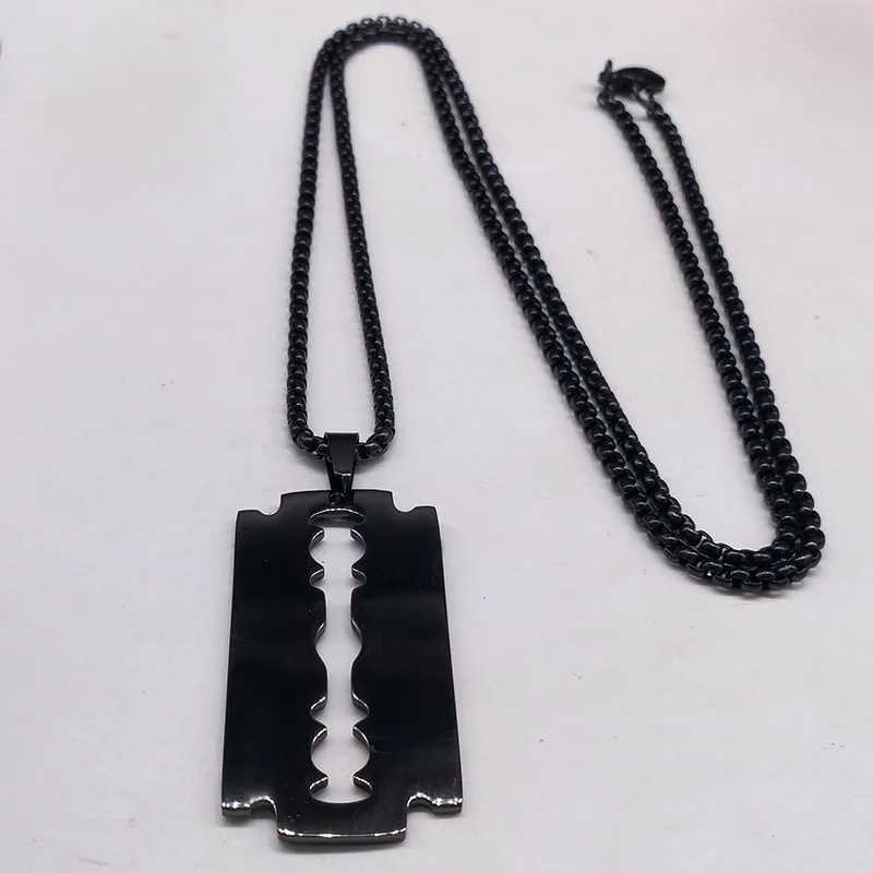 Gothic Blade Razor Pendant Necklaces Men Stainl Steel Black Goth Man Chain Necklace Grunge y2k Jewelry collier homme N423S01XJ250219