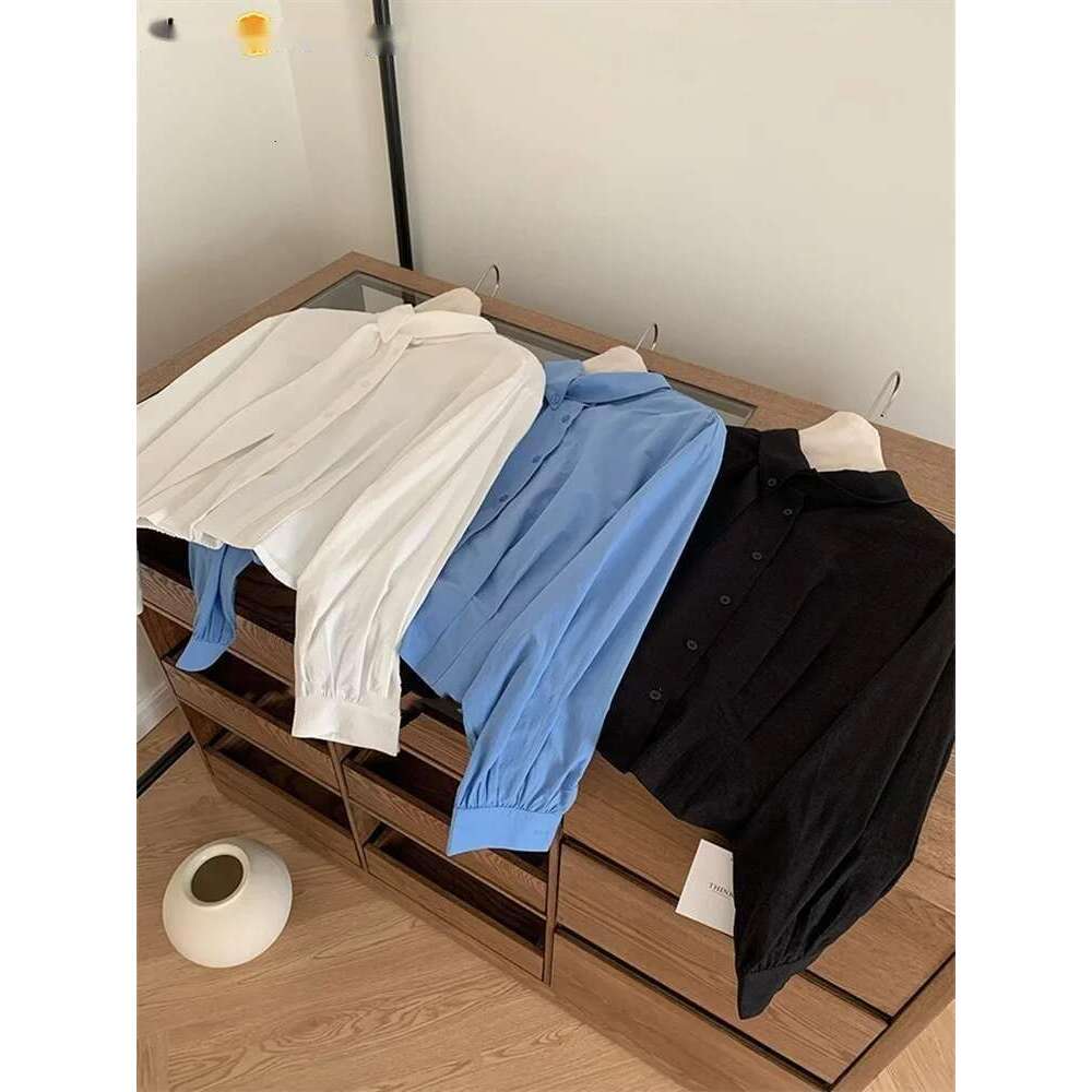 2025 Unique Scarf Collar Irregular Shirt Women Long Sleeve Spring Summer Temperament Top White/Blue/Black