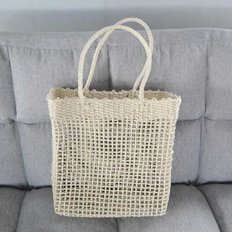 Fashionable rectangular womens handbag mobile phone bag womens straw bag womens handbag holiday womens hollow shoulder bag beach bag Z250219