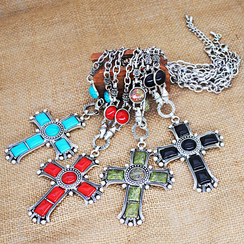 Pendant Necklaces Jewelry Cross Pendant Necklace Womens Turquoise Long Necklace Sweater Chain H25219