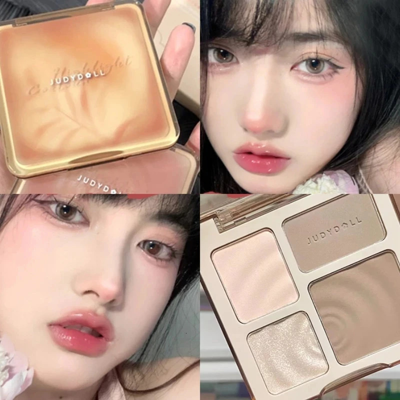 Judydoll Highlighter EyeshadowContour 3d Bronzer Palette Nude Makeup Natural Rendering Long-Lasting Waterproof 4 in 1 Cosmetics 250214
