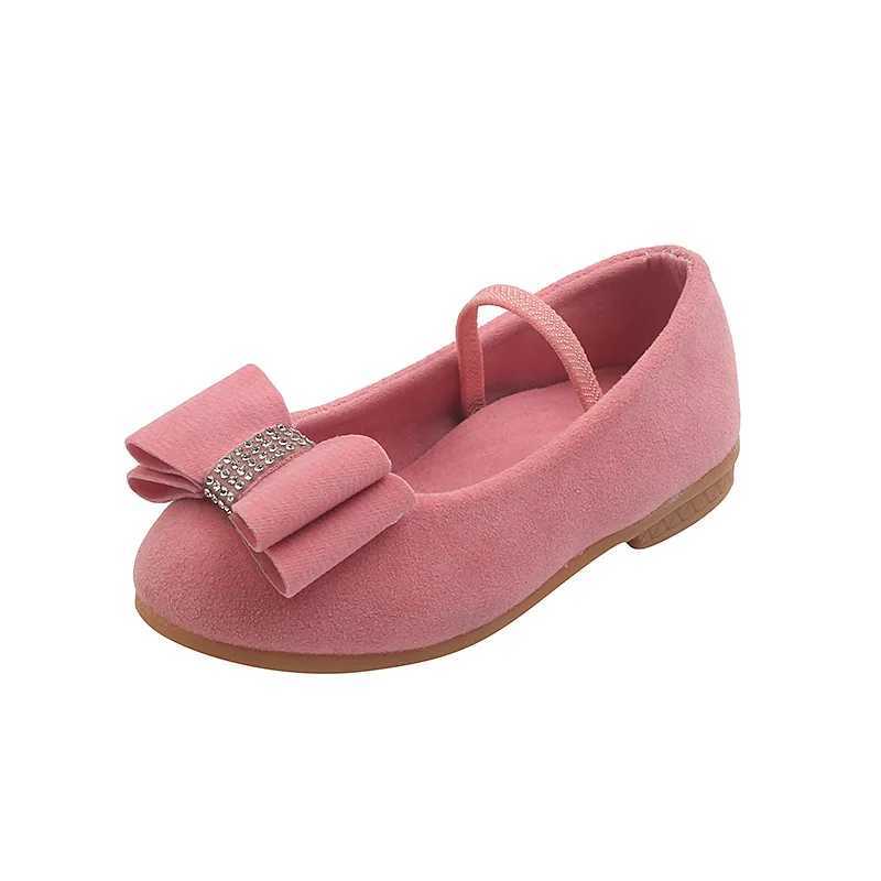 Little girl leather shoes simple and fashionable childrens princess shoes solid color flat lining childrens Versatile Bowtie Loafers Moccasin X250220