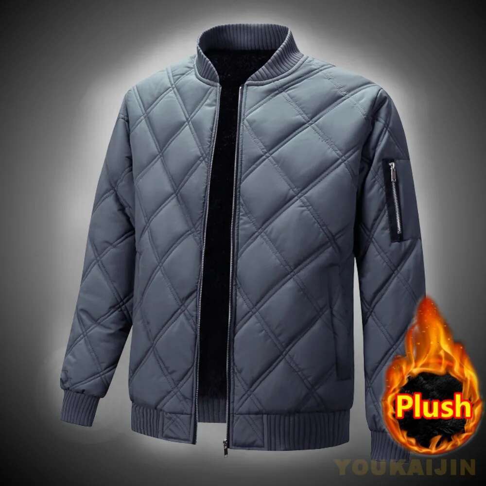 Men's Thick Fur Lining, High Neck, Large Size, Casual Clothing, Monochrome Paper, Warm, Autumn & Winter