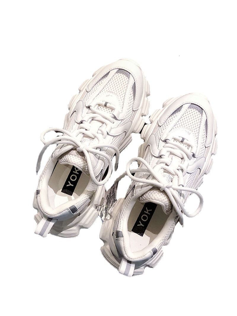 2023 New Spring And Summer Daddy Women's Mesh Surface Increased Leather Thick Bottom Lightweight All-Match Thin White Shoes Breathable
