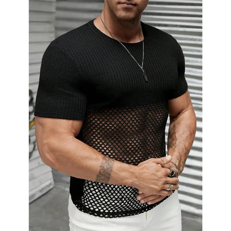 Mens Sheer Mesh Fitness Sleeveless Vest Outdoor Sports Black Cutout Vest Top Mens Summer Mesh Vest Mens Clothing Men Tank Top 250219