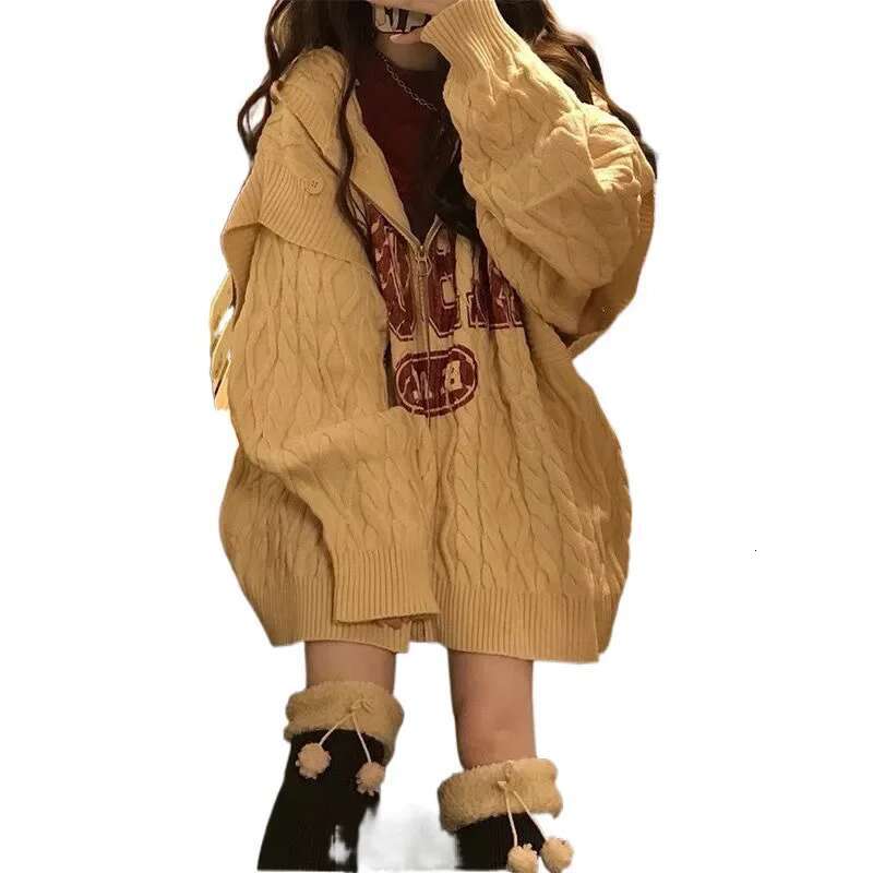 Loose-Fit Idle Cardigan Sweater Women's Spring Autumn Hooded Soft Supple Vintage Japanese Style Coat Thickened