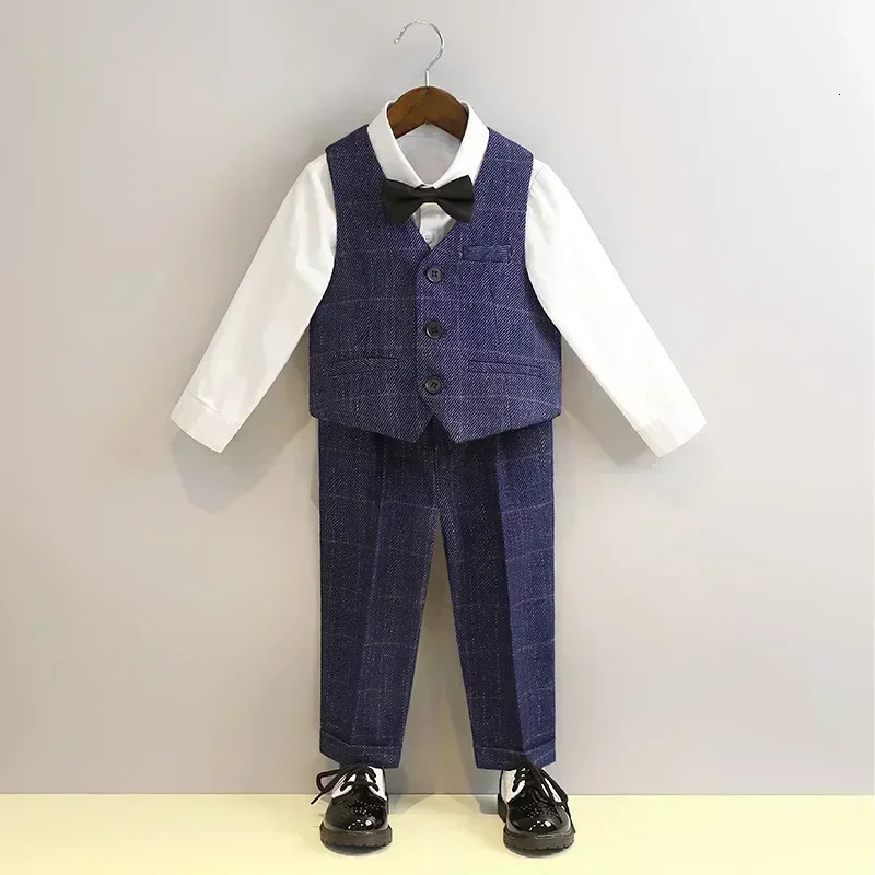 Boys Suit for Weddings Autumn Gentleman Plaid Birthday Blazer Set 2 To 12 Y Kids School Uniform Host Chorus Performance Costumes 250219