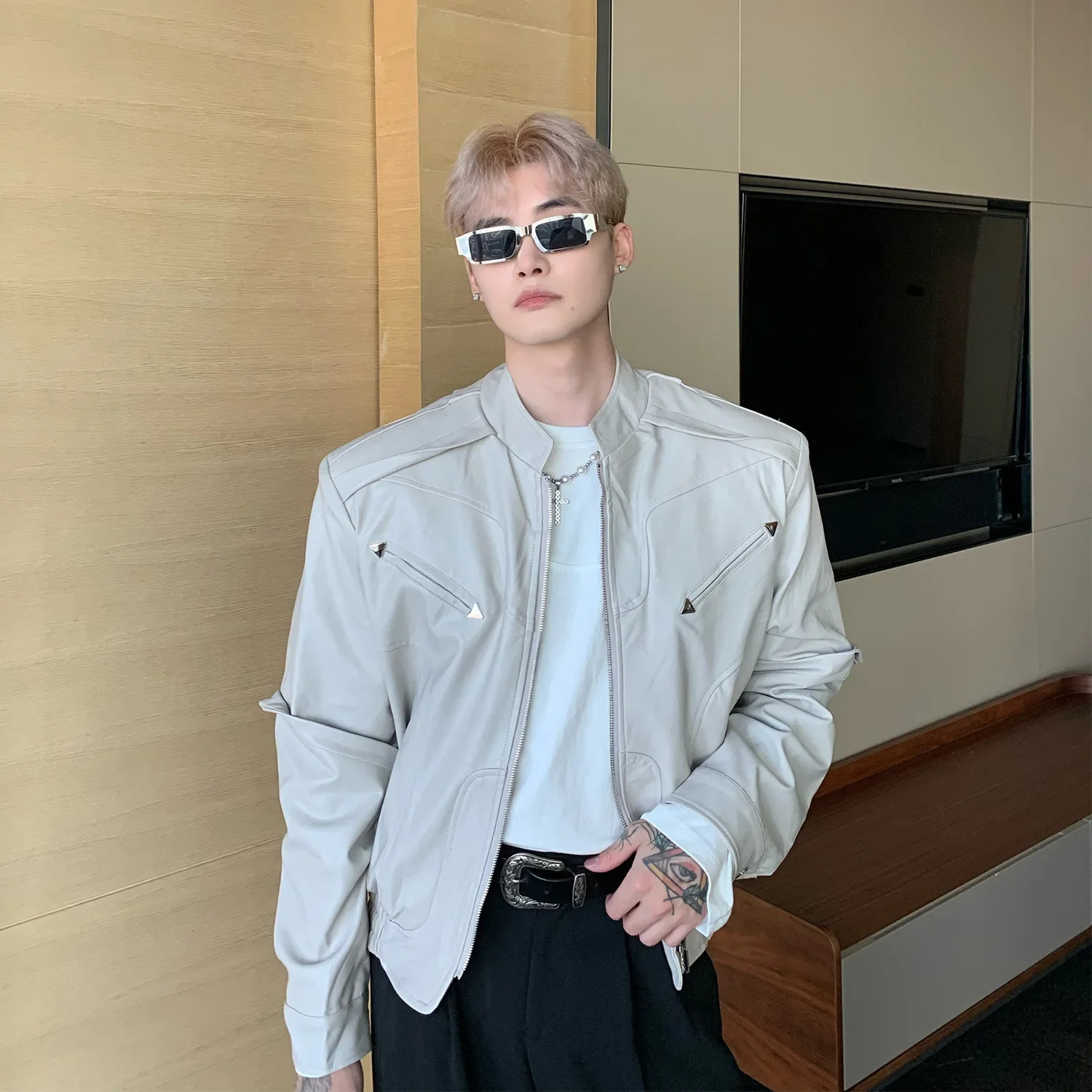 American Style High-end Feel Cropped Motorcycle Leather Jacket For Men Loose Fit Niche Trendy Outdoor Wear 250219