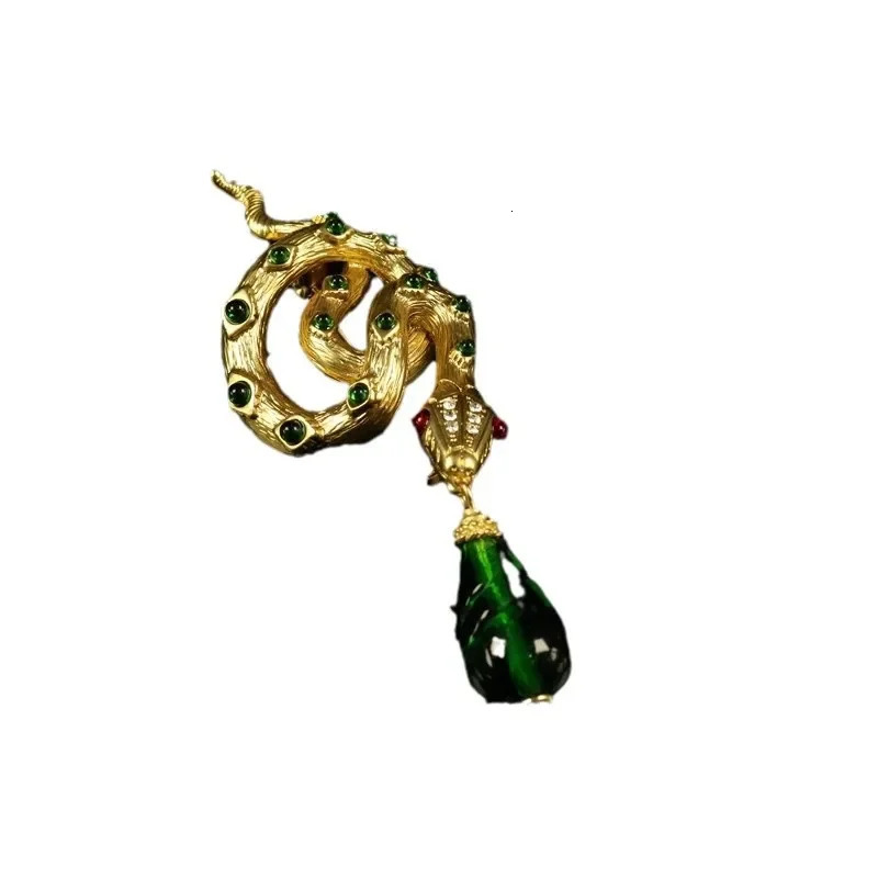 Retro Old Glass Pendant Densely Inlaid with Diamonds Brooch for The Year of The Snake High-end and Versatile Jewelry 250220
