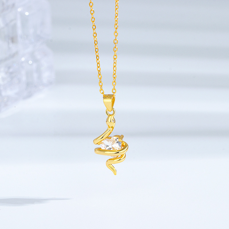 S925 pure silver heart-shaped zircon small snake necklace for women snake year zodiac pendant collarbone chain gift 250220