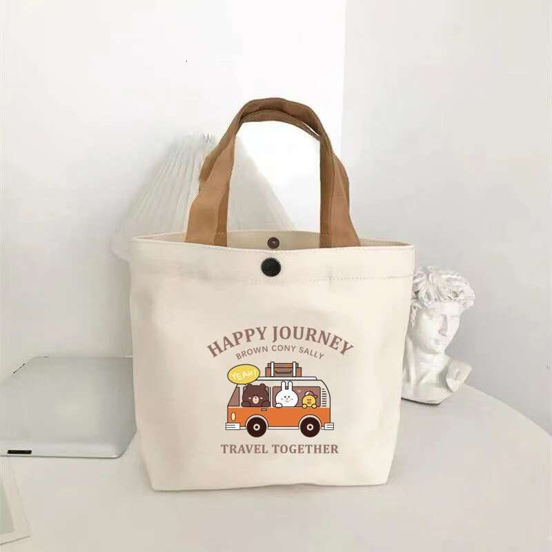 Cute Bear Mini Canvas Small Versatile Handbag Female Student Box Simple Tote Office Worker Lunch Bag swissmilitary