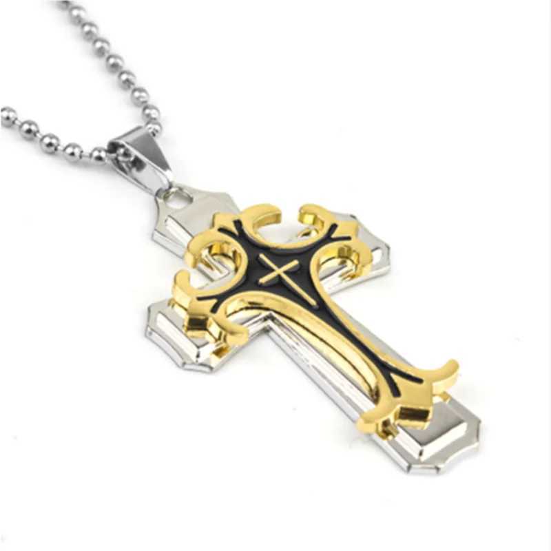 Fashion Creative Two Color Cross Necklace Double Cross Pendant Hip Hop Necklaces for Men Jesus Cross Jewelry Anniversary GiftXJ250219