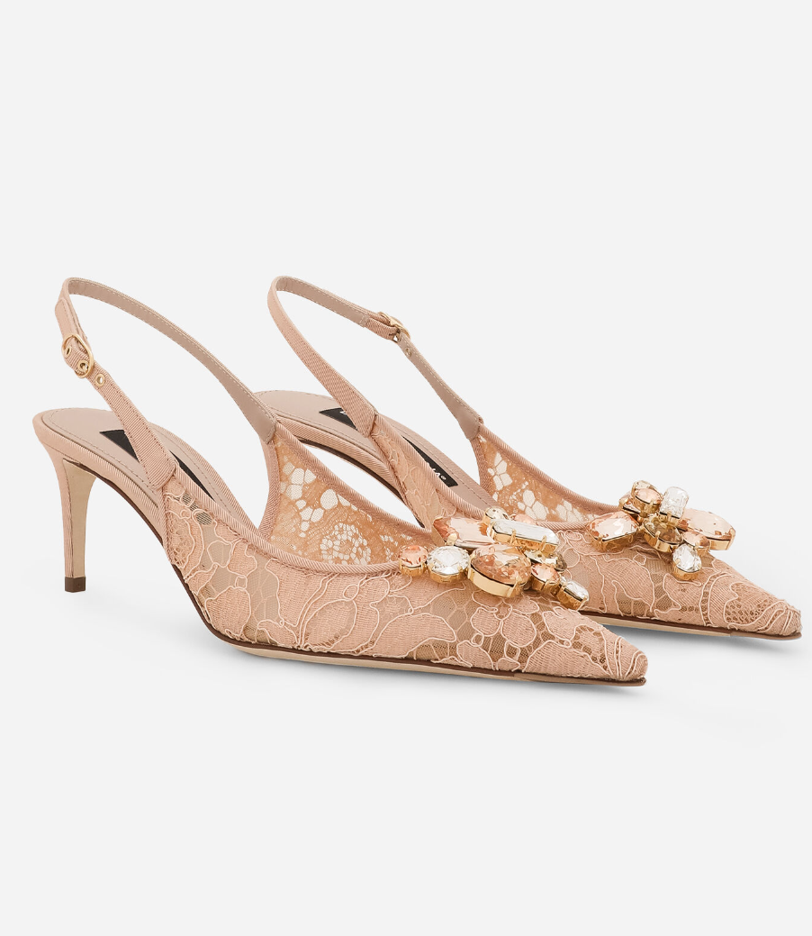 Elegant Women Keira Rainbow Slingbacks Lurex Lace Mesh Leather Pumps Colorful Crystals Pointed Toe Party Wedding Dress High Heels EU35-42